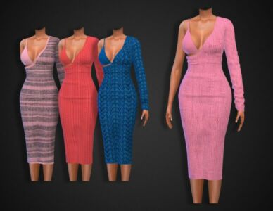 Knitted Dress With ONE Sleeve Sims 4 CC