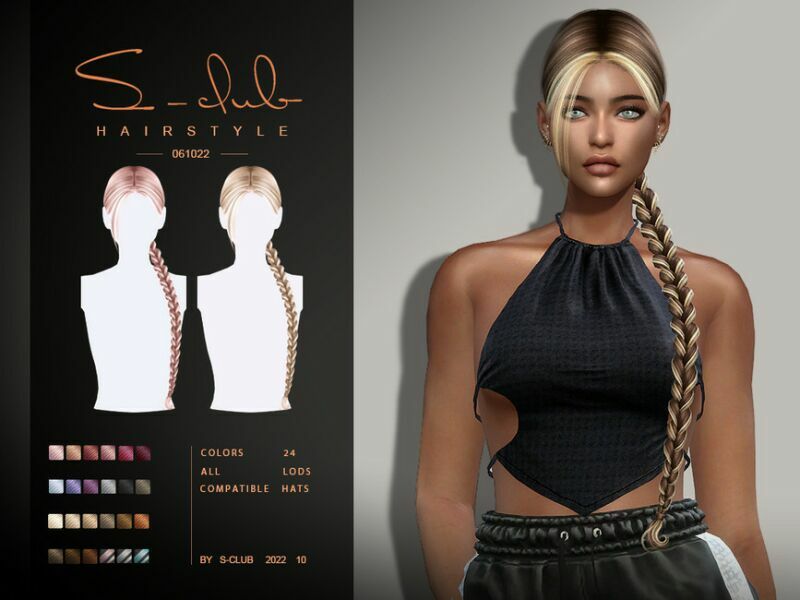 Long Single Braid Hairstyle(Kim051022) By S-Club By S-Club Sims 4 CC