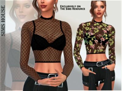 Long Sleeve Sheer TOP Sims 4 CC