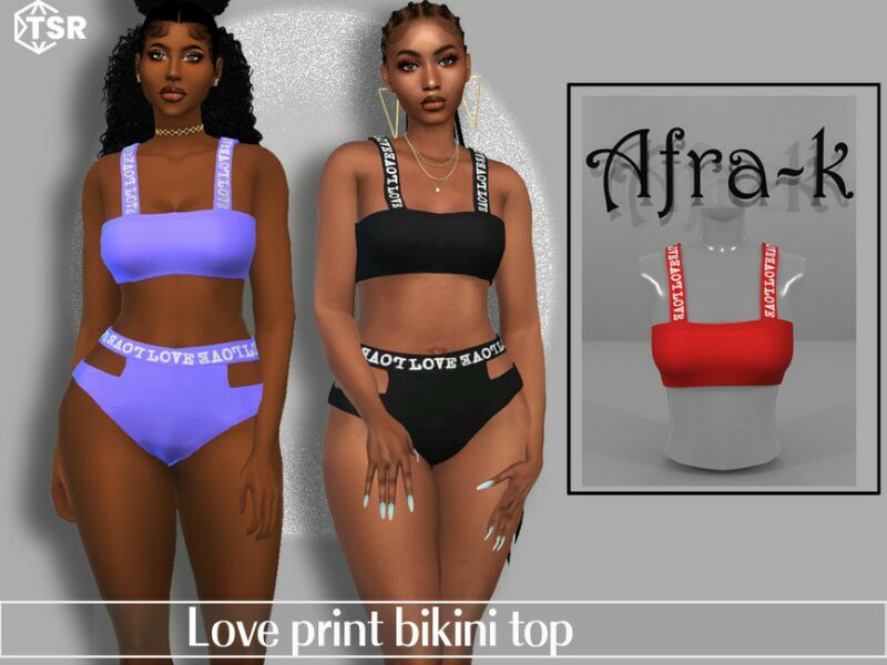 Love Print Bikini TOP By Akaysims Sims 4 CC