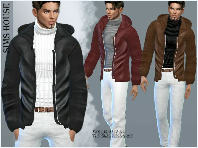 Men’S Leather Jacket With Hood And Sweater Sims 4 CC