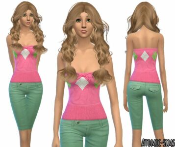 Miss Cutie Green Pants With Pink TOP Conversion By Atomic-Sims Sims 4 CC