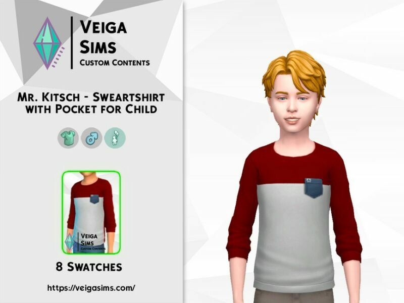 MR. Kitsch – Bicolor Sweartshirt With Pocket For Child Sims 4 CC