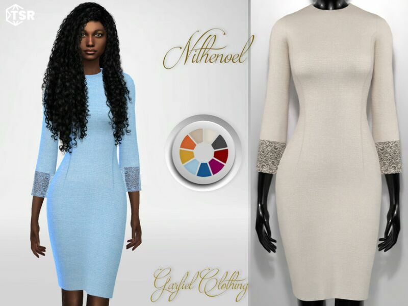 Nithenoel – Dress With Lace ON The Sleeves By Garfiel Sims 4 CC