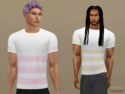 Pastel Stripes – Men’S T-Shirt By Cherryberrysim Sims 4 CC