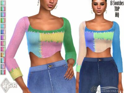 Patchwork Knit Corset TOP By Harmonia Sims 4 CC