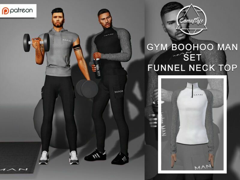 [Patreon] GYM Boohoo MAN – Funnel Neck TOP By Camuflaje Sims 4 CC