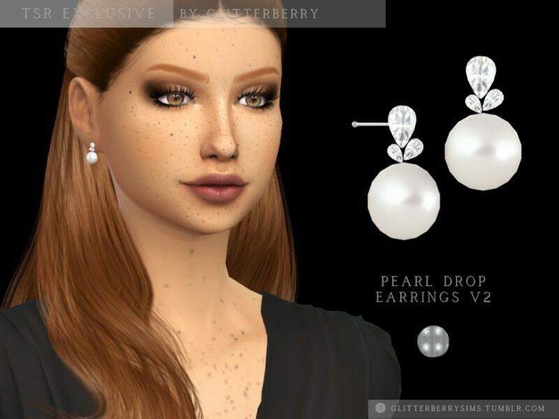 Pearl Drop Earrings V2 By Glitterberryfly Sims 4 CC