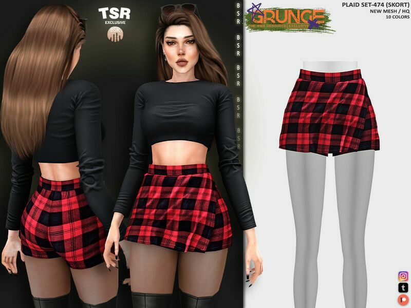 Plaid SET-474 (Skort) BD1253 By Busra-Tr Sims 4 CC