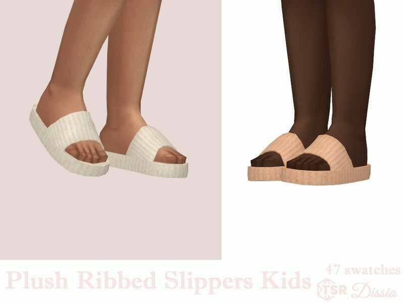 Plush Ribbed Slippers Kids Sims 4 CC