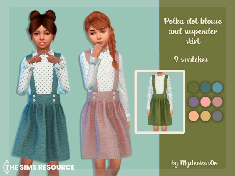 Polka DOT Blouse And Suspender Skirt By Mysteriousoo Sims 4 CC