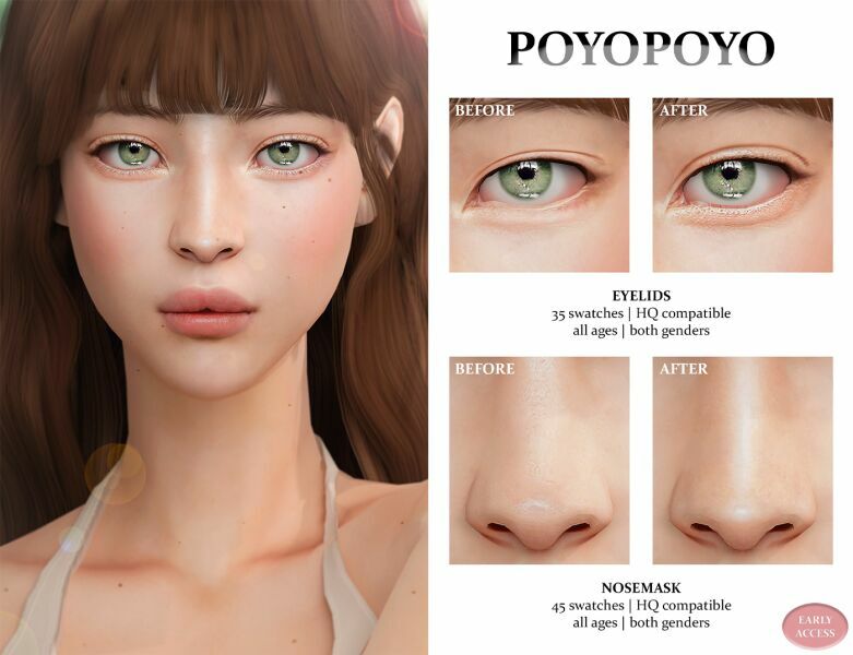 [Poyopoyo] Nosemask & Eyelids SET N2 By Poyopoyo Sims 4 CC