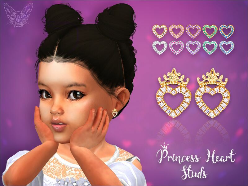 Princess Heart Stud Earrings For Toddlers By Giulietta Sims 4 CC