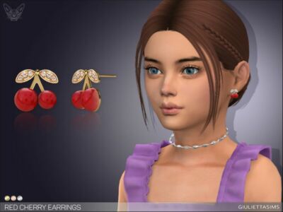 RED Cherry Earrings For Kids By Feyona Sims 4 CC