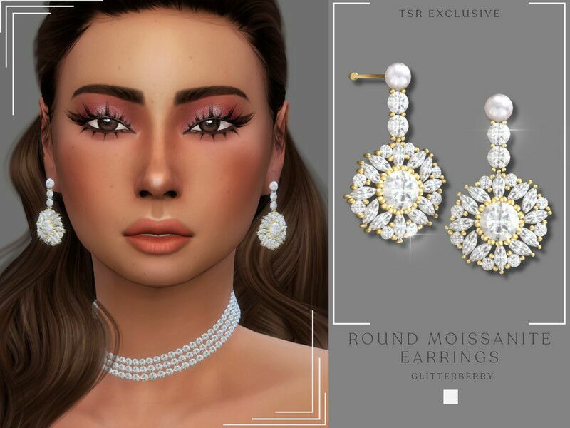 Round Moissanite Earrings By Glitterberryfly Sims 4 CC