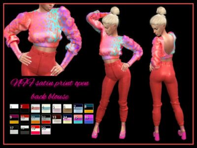 Satin Print Open Back Blouse By Nadiafabulousflow Sims 4 CC