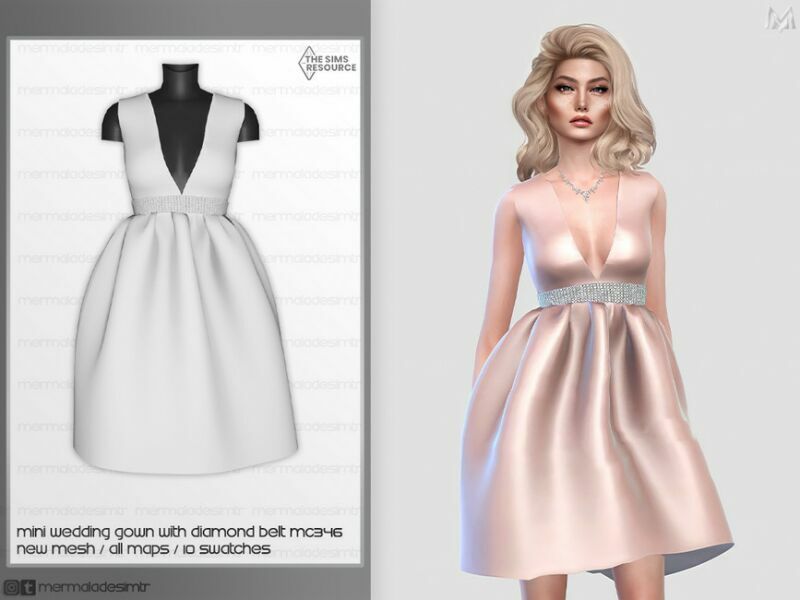 Short Wedding Gown With Diamond Belt MC346 By Mermaladesimtr Sims 4 CC