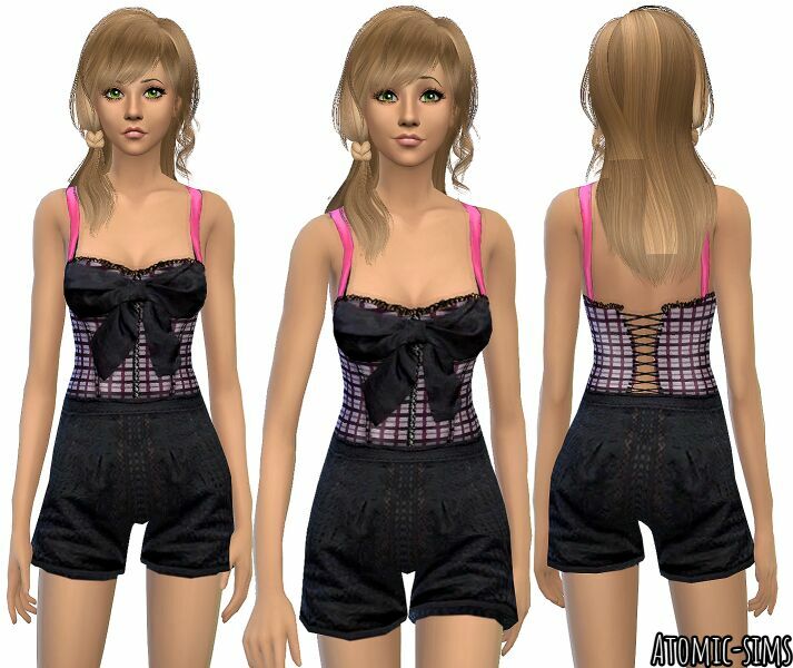 Simchic Dolce & Gabbana Plaid Corset Outfit Conversion By Atomic-Sims Sims 4 CC