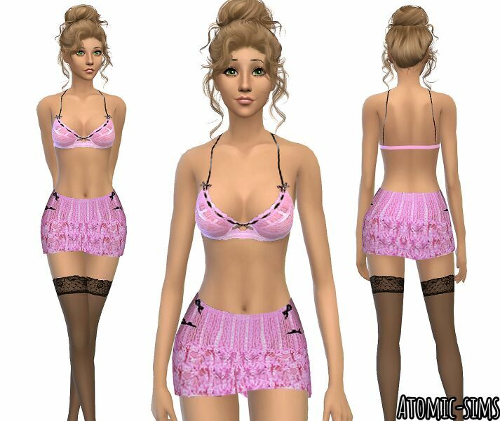 Simchic Pink Skirt Lingerie Conversion By Atomi-Sims Sims 4 CC