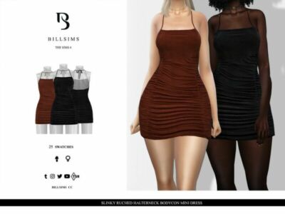 Slinky Ruched Halterneck Bodycon Mini Dress Sims 4 CC