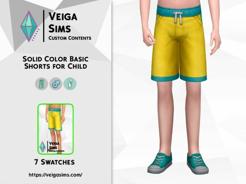 Solid Color Basic Shorts For Child Sims 4 CC