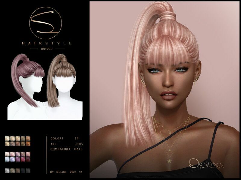 Straight Ponytail With Bangs Hairstyle(Olivia081222) By S-Club Sims 4 CC