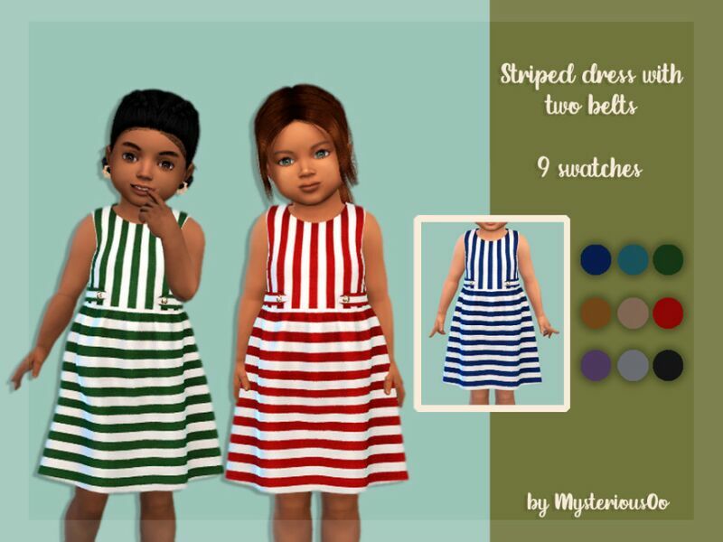 Striped Dress With TWO Belts By Mysteriousoo Sims 4 CC