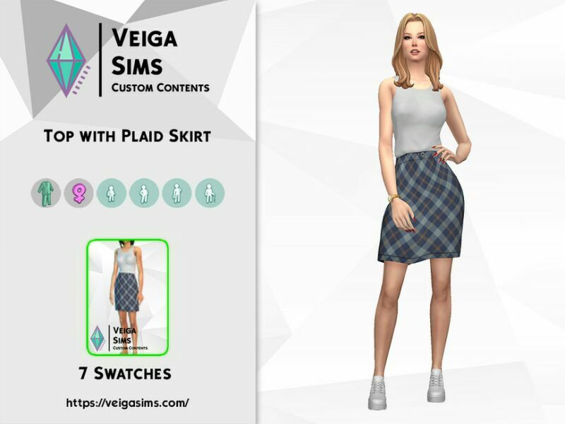 sims 4 cc top with plaid skirt 2