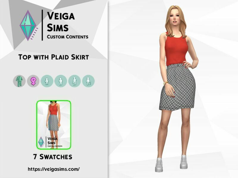 sims 4 cc top with plaid skirt 3