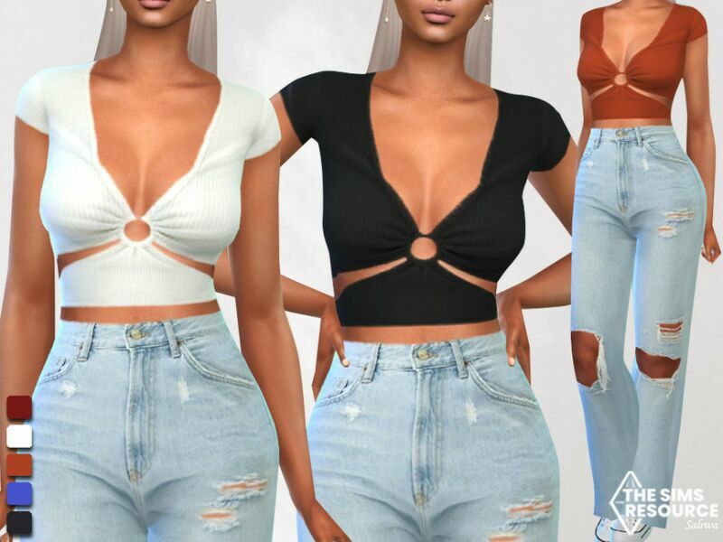 Trendy Ring Crop Blouses By Saliwa Sims 4 CC