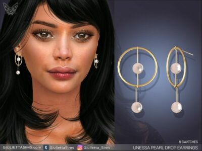 Unessa Pearl Drop Earrings By Feyona Sims 4 CC