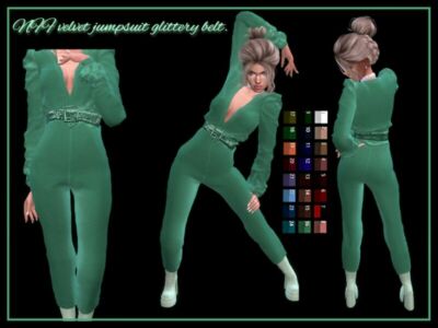 Velvet Jumpsuit Glittery Belt By Nadiafabulousflow Sims 4 CC