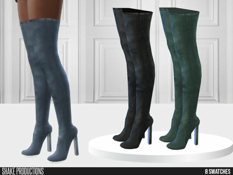 808 – Denim High Heel Boots By Shakeproductions Sims 4 CC