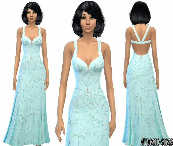 A Sims CAT Walk Blue Bead Silk Gown Conversion By Atomic-Sims Sims 4 CC