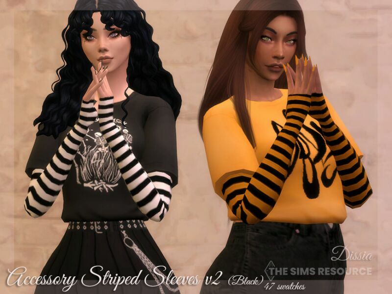 Accessory Striped Sleeves V2 (Black) By Dissia Sims 4 CC