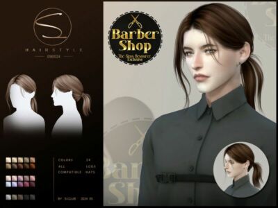 (Barber Shop )Short Ponytail For MEN 090524 By S-Club Sims 4 CC