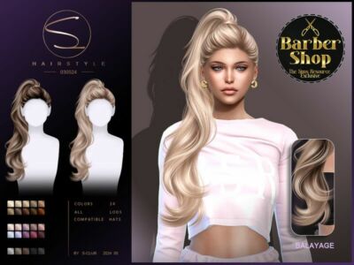 (Barber Shop)Curly Ponytail Hairstyle 030524 By S-Club Sims 4 CC