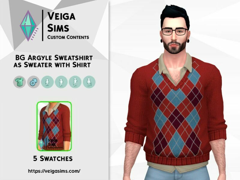 Base Game Argyle Vest AS Sweater With Shirt Sims 4 CC