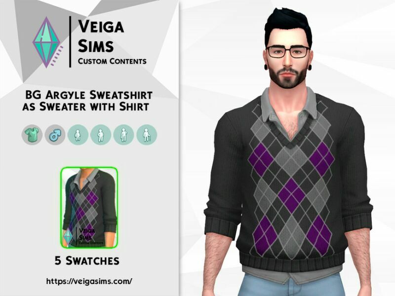 sims 4 cc base game argyle vest as sweater with shirt 2