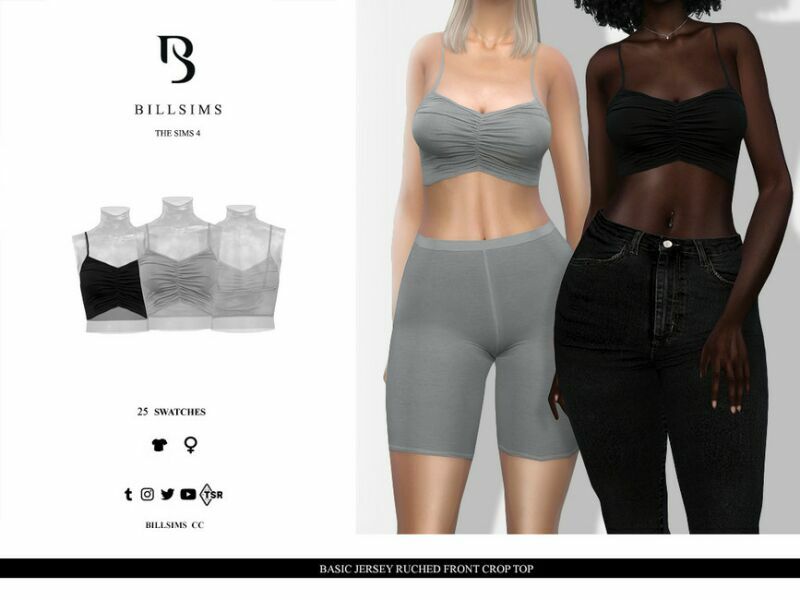 Basic Jersey Ruched Front Crop TOP Sims 4 CC