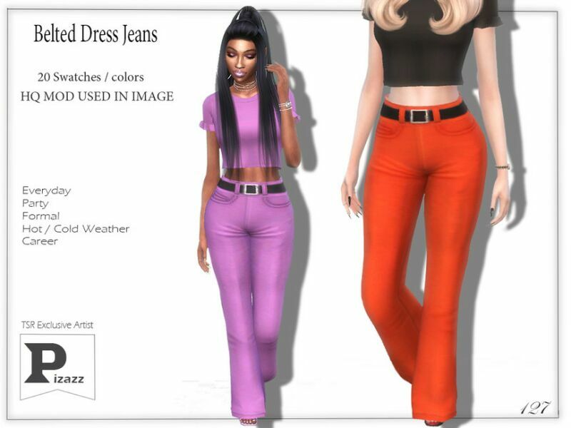 Belted Dress Jeans By Pizazz Sims 4 CC