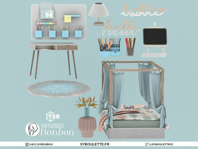 sims 4 cc bonbon bedroom set part 1 by syboubou 4