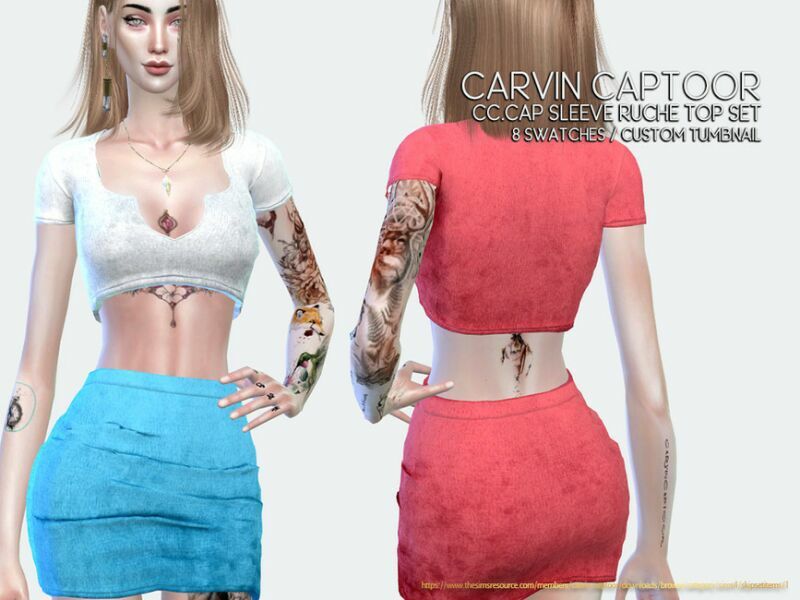 CAP Sleeve Ruche TOP SET Sims 4 CC