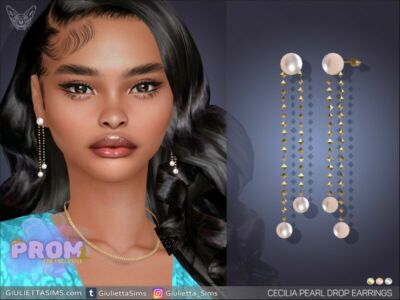 Cecilia Pearl Drop Prom Earrings By Feyona Sims 4 CC