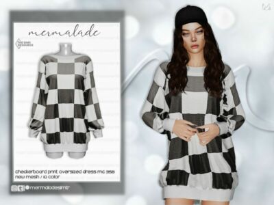 Checkboard Print Oversized Dress MC359 By Mermaladesimtr Sims 4 CC