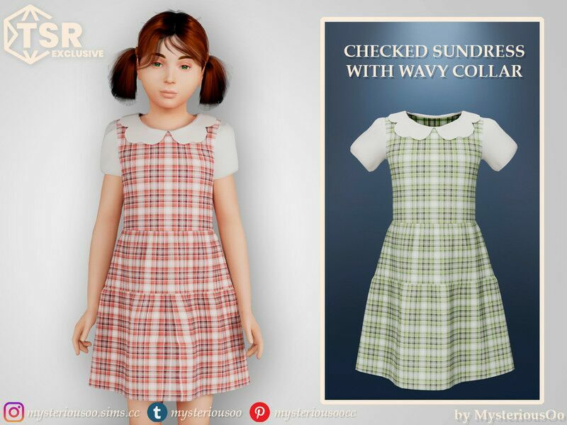 Checked Sundress With Wavy Collar By Mysteriousoo Sims 4 CC