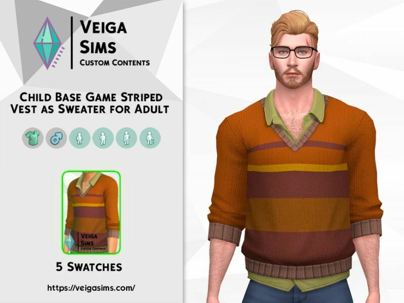 Child Base Game Striped Vest AS Sweater For Adult Sims 4 CC