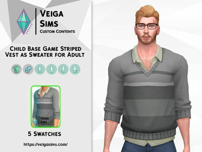 sims 4 cc child base game striped vest as sweater for adult 2