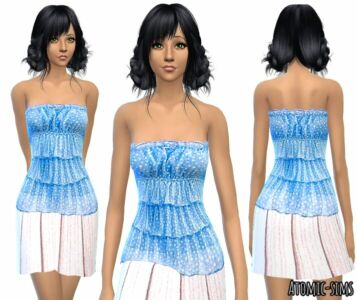 Chinafansims Blue DOT Strapless TOP With White Skirt Conversion By Atomic-Sims Sims 4 CC