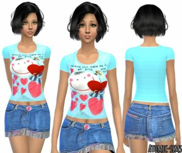 Chinafansims Cute TOP With Jeans Skirt Conversion By Atomic-Sims Sims 4 CC